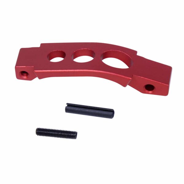 a red aluminum bracket with screws and screws