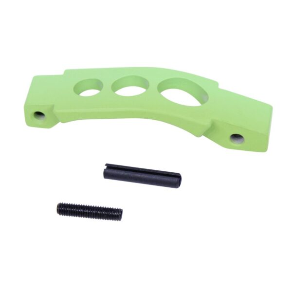 a green plastic bracket with screws and screws
