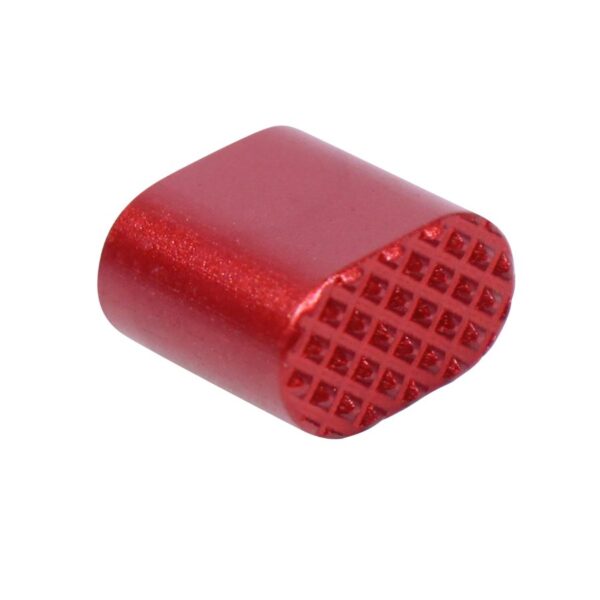 a close up of a red object on a white background