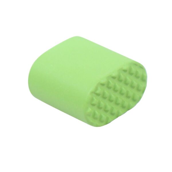 a green foam roller on a white background