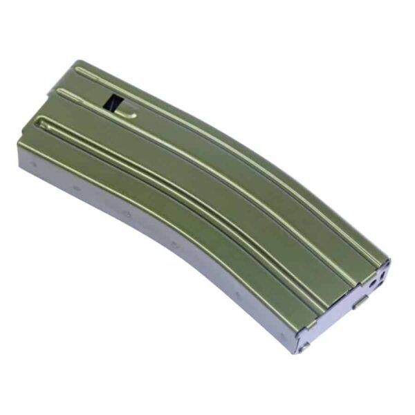 a green and white striped magazine for a rifle