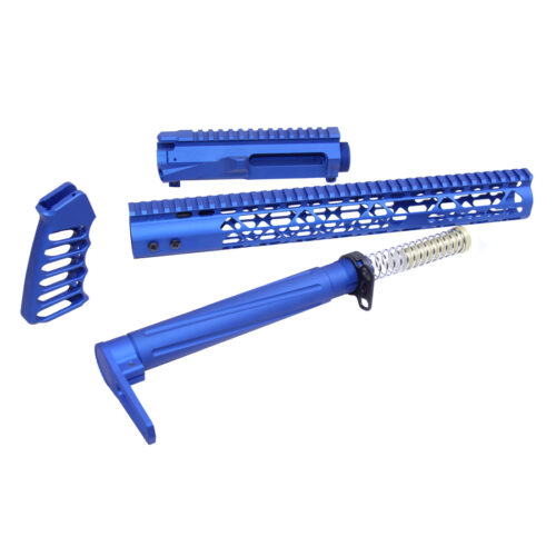 AR-15 Skeletonized Airlite Series Complete Furniture Set W/ Matching Upper Receiver (Anodized Blue)