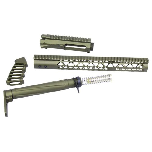 AR-15 Skeletonized Airlite Series Complete Furniture Set W/ Matching Upper Receiver (Anodized Green)